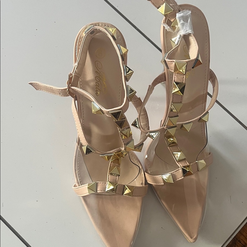 Brand new Women's Beige Heels with Gold Studs